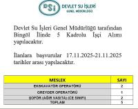 DSİ, Bingöl'de 5 İşçi Alacak